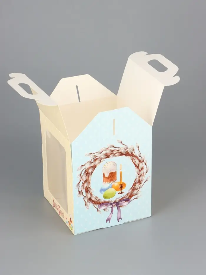 Коробка подарочная пасхальная с окном, с фронтальной загрузкой «Верба» 15×15×18 см