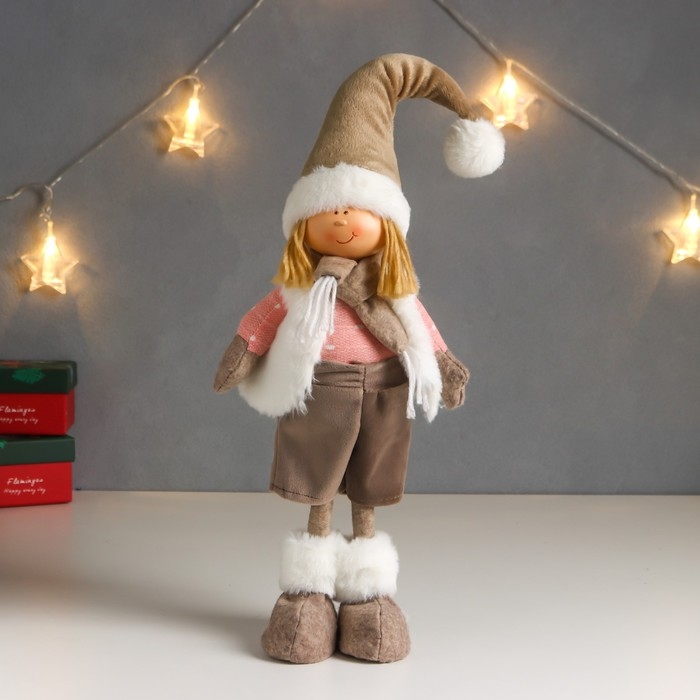 Кукла интерьерная Кукла интерьерная "Мальчик в белой жилетке и бежевом колпаке" 48х10х15 см