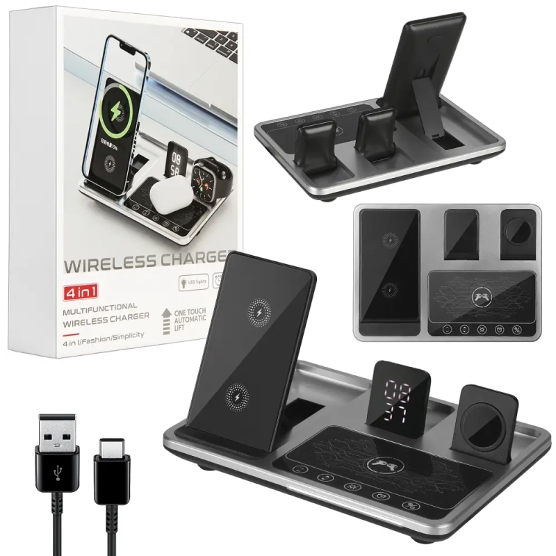 Беспроводное зарядное устройство 4в1 R11 серебристый