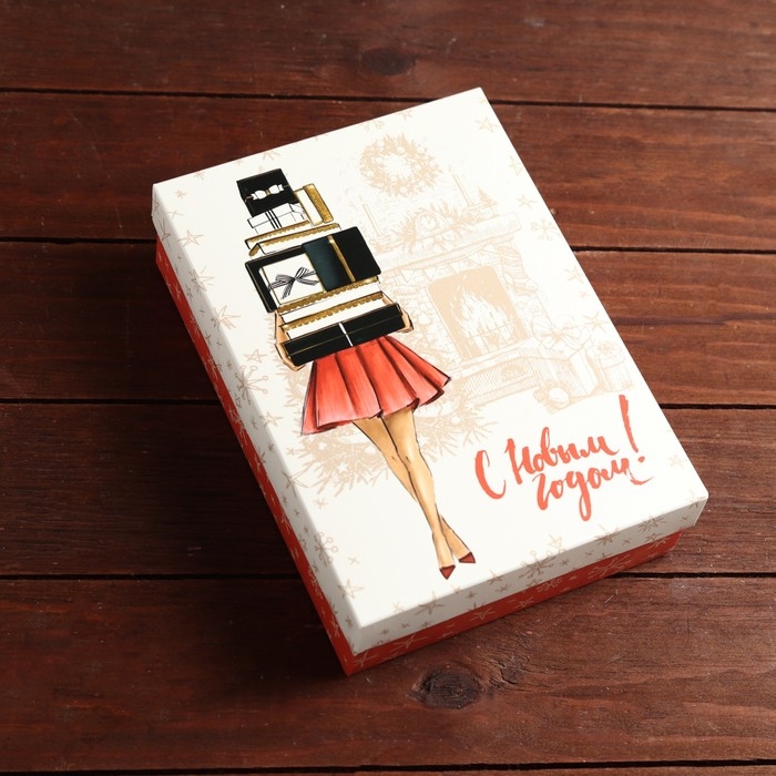 Новый год. Коробка сборная крышка-дно с окном, Новый год. Коробка сборная крышка-дно с окном, "Женский новый год", 21 х 15 х 5,7 см