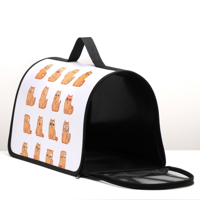 Сумка - переноска для животных каркасная,  45 х 25 х 30 см, белая с котами Сумка - переноска для животных каркасная,  45 х 25 х 30 см, белая с котами