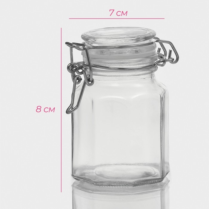 Банка стеклянная для хранения сыпучих продуктов Доляна «Грани», 100 мл, 6×7×8 см, с бугельным замком 6 граней Банка стеклянная для хранения сыпучих продуктов Доляна «Грани», 100 мл, 6×7×8 см, с бугельным замком 6 граней