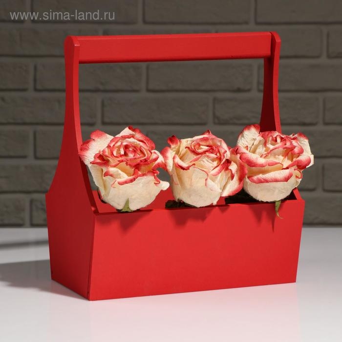 Кашпо деревянное  Кашпо деревянное "Виллиан Лонг", с ручкой, красный, 25×12,5×10(28) см