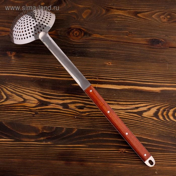 Шумовка для казана узбекская 58см, диаметр 16см, с деревянной ручкой Шумовка для казана узбекская 58см, диаметр 16см, с деревянной ручкой