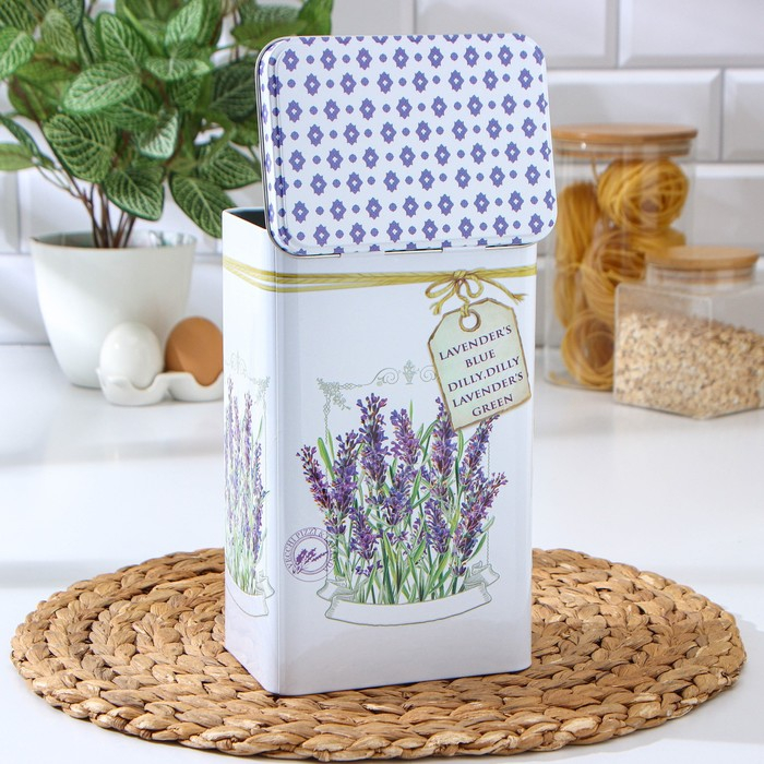 Банка для сыпучих продуктов «Лаванда», 2,7 л, 9,5×21,5 см, прямоугольная
