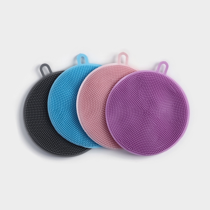 Губки для посуды Доляна, 2 шт, силиконовые, 11×11×1 см, цвет МИКС Губки для посуды Доляна, 2 шт, силиконовые, 11×11×1 см, цвет МИКС