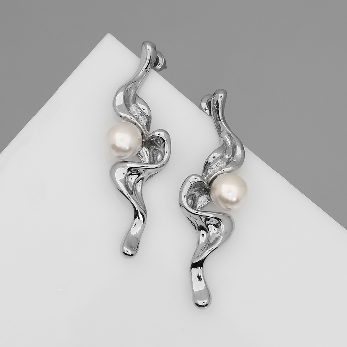 Серьги с жемчугом «Бусина» сосуд, цвет серебро Серьги с жемчугом «Бусина» сосуд, цвет серебро