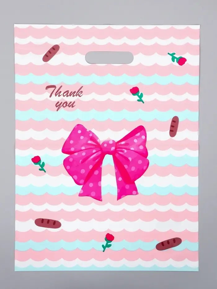 Пакет полиэтиленовый с вырубной ручкой "Розовый бант" 30 х 40 см 60 мкм