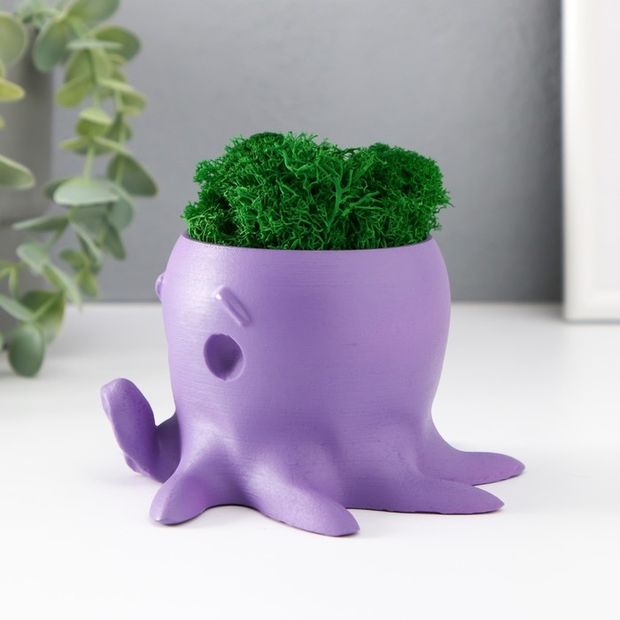 Кашпо бетонное Кашпо бетонное "Осминог" высота 7 см, d- 6.5 см. фиолетовый со мхом (мох зелен. стабилизир)