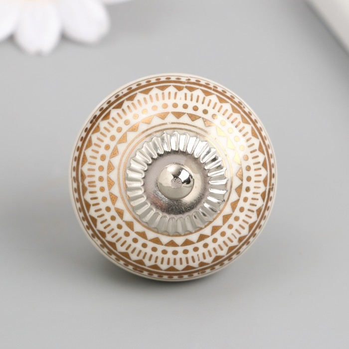 Ручка для шкатулки керамика, металл Ручка для шкатулки керамика, металл "Геометрический узор" бело-золотая 4,1х4,1х6 см