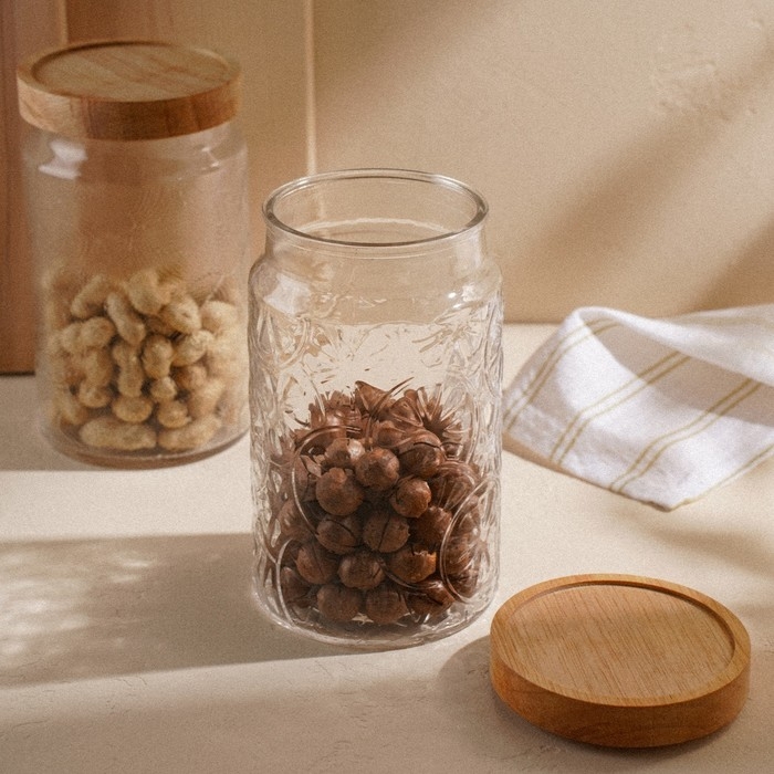 Банка стеклянная для хранения сыпучих продуктов SL Home «Валенсия», 2 л, 12×20,5 см, с деревянной крышкой Банка стеклянная для хранения сыпучих продуктов SL Home «Валенсия», 2 л, 12×20,5 см, с деревянной крышкой