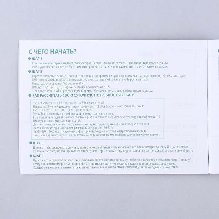 Дневник тренировок и питания «Фитнес», 48 листов, 15,3 х 12,4 см