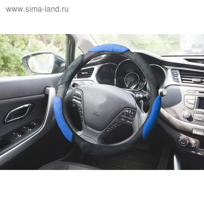 Оплетка на руль TORSO, велюр, размер 38 см, чёрно-синий Оплетка на руль TORSO, велюр, размер 38 см, чёрно-синий