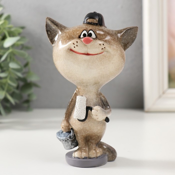 Сувенир полистоун лак Сувенир полистоун лак "Котик-маляр" 8,2х6х13 см