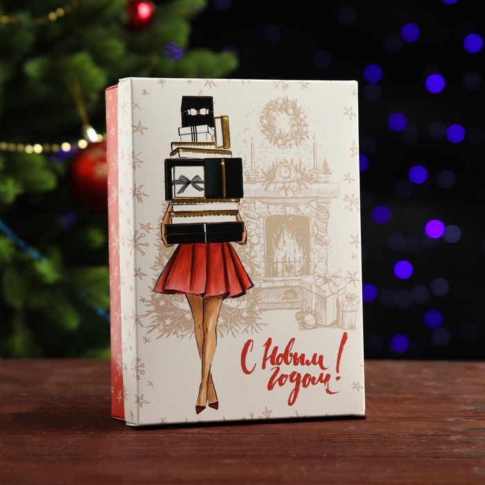Новый год. Коробка сборная крышка-дно с окном, Новый год. Коробка сборная крышка-дно с окном, "Женский новый год", 21 х 15 х 5,7 см