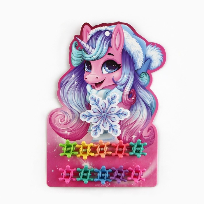 Заколка и крабики для волос новогодние «Единорог» на Новый год, 10 х 10,4 см Заколка и крабики для волос новогодние «Единорог» на Новый год, 10 х 10,4 см