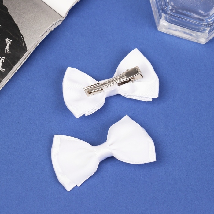 Зажим для волос  Зажим для волос "Бантик Вивиан" (набор 2 шт) классик, 7 см, белый