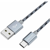 Кабель Borofone BX24, Type-C - USB, 3 А, 1 м, нейлоновая оплётка, серый