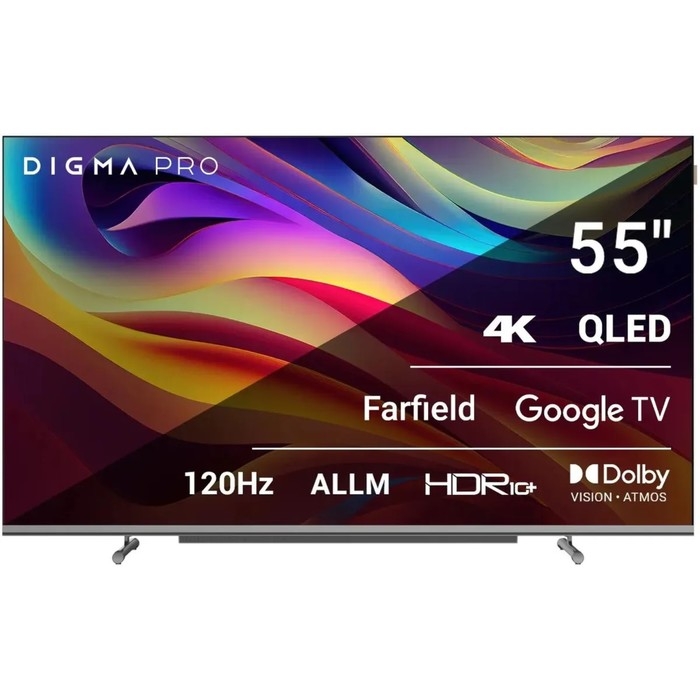 Телевизор Digma Pro 55L, 55 Телевизор Digma Pro 55L, 55",3840x2160, QLED, DVB-T2/C/S2, HDMI3, USB2, SmartTV,чёрно-серый