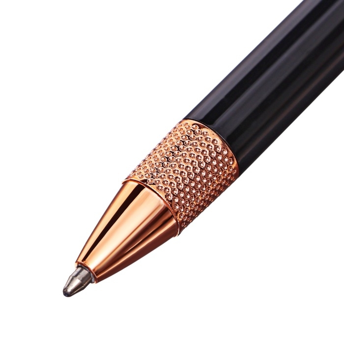 Ручка подарочная шариковая в кожзам футляре поворотная Стиль корпус черный/медь Ручка подарочная шариковая в кожзам футляре поворотная Стиль корпус черный/медь