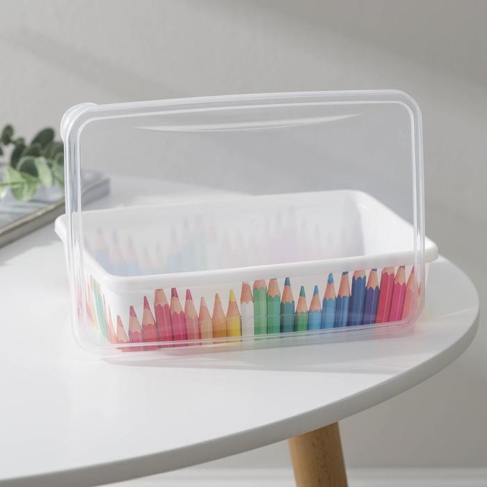 Корзина для хранения с крышкой «Карандаши», 20,5×14×4,6 см, цвет белый Корзина для хранения с крышкой «Карандаши», 20,5×14×4,6 см, цвет белый