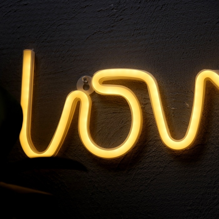 Неоновая вывеска «Любовь» 35 x 13 см, батарейки AAx3 (нет в комплекте) + USB, свечение тёплое белое