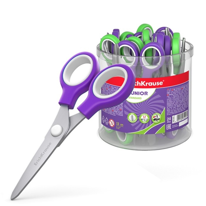 Ножницы детские ErichKrause Junior, 13 см, с закруглёнными концами лезвий, ударопрочный пластик, в тубусе, МИКС Ножницы детские ErichKrause Junior, 13 см, с закруглёнными концами лезвий, ударопрочный пластик, в тубусе, МИКС