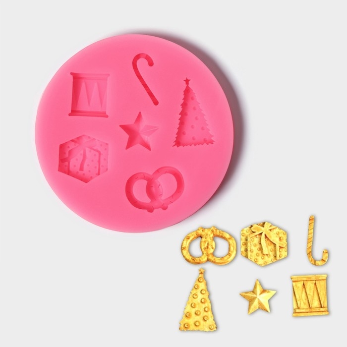 Молд новогодний «Новогодние атрибуты», силикон, 10×10×1 см, цвет МИКС Молд новогодний «Новогодние атрибуты», силикон, 10×10×1 см, цвет МИКС