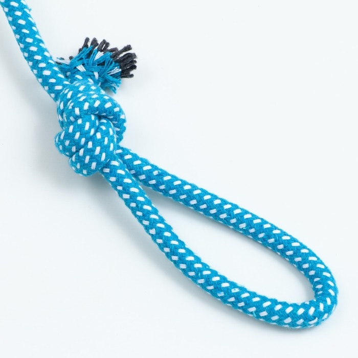 Игрушка канатная плетеная с ручкой, до 40 см, 90 г, синяя/жёлтая/белая Игрушка канатная плетеная с ручкой, до 40 см, 90 г, синяя/жёлтая/белая