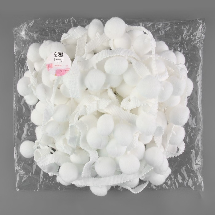 Тесьма декоративная с помпонами, 35 ± 5 мм, 9,1 ± 0,5 м, цвет белый Тесьма декоративная с помпонами, 35 ± 5 мм, 9,1 ± 0,5 м, цвет белый