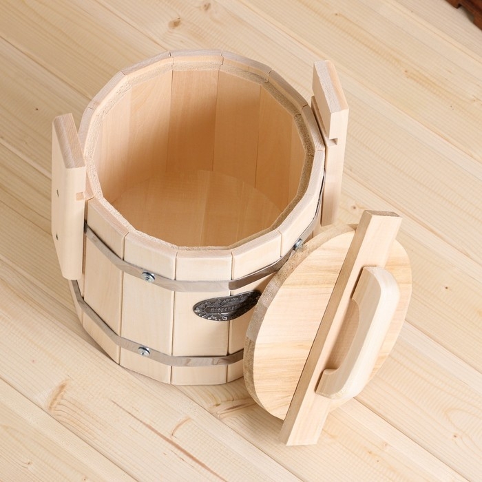 Кадка-бочка для засолки из липы, 5 л, нержавеющий обруч, с крышкой, Кадка-бочка для засолки из липы, 5 л, нержавеющий обруч, с крышкой, "Добропаровъ"