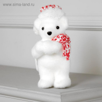 Светодиодная фигура «Мишка в шапке» 9 × 23 × 7 см, флок, батарейки CR2032х2 (в комплекте), свечение тёплое белое