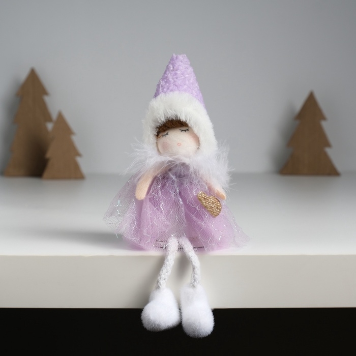 Кукла интерьерная Кукла интерьерная "Девочка в сиреневом платьишке с пушистым воротником" 7,2х7х18 см