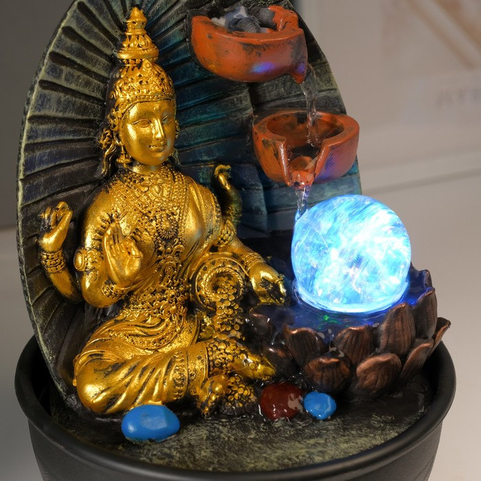 Фонтан настольный от сети "Лакшми в золотом одеянии у водопада" 28х19х19 см