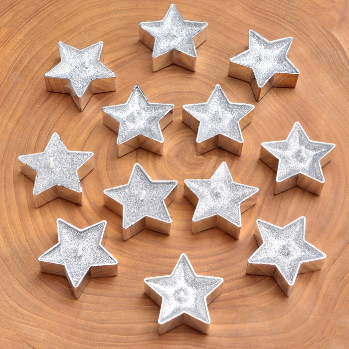 Свеча в гильзе  Свеча в гильзе "Звёздочка", набор 12 шт, серебряная блёстка