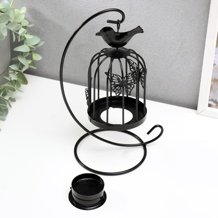 Подсвечник металл Подсвечник металл "Клетка с птичкой" черный, 23х10х10 см