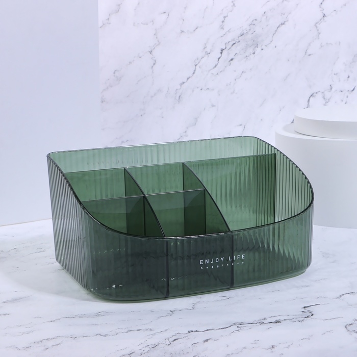 Органайзер для хранения косметических принадлежностей «GREEN», 6 секций, 23 × 15,5 × 11 см, цвет полупрозрачный/зелёный