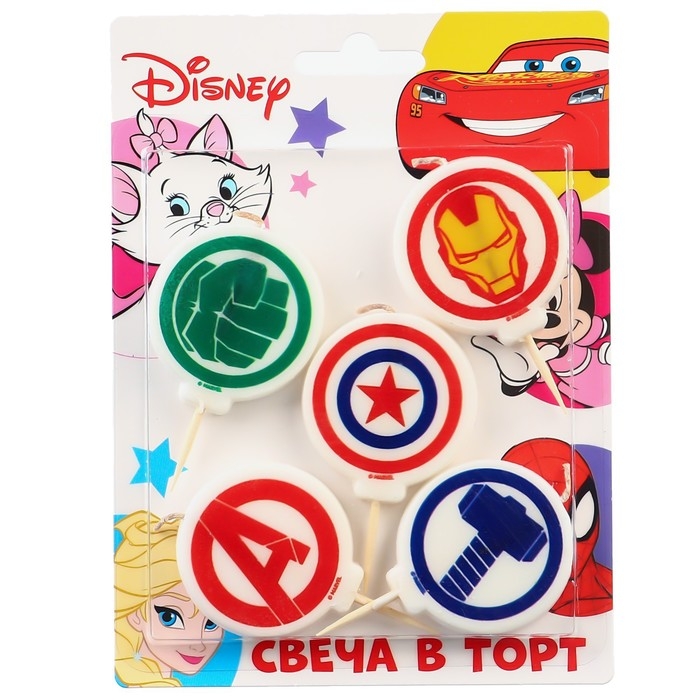 Свеча для торта  Свеча для торта "С Днем Рождения!", 5 штук, Мстители