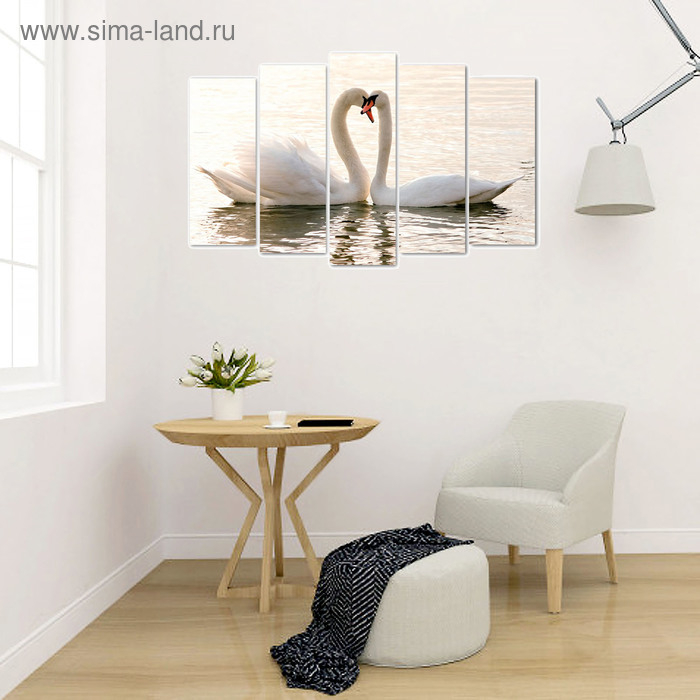 Картина модульная на подрамнике  Картина модульная на подрамнике "Влюблённые лебеди" (2-25х63; 2-25х70; 1-25х80) 125х80см