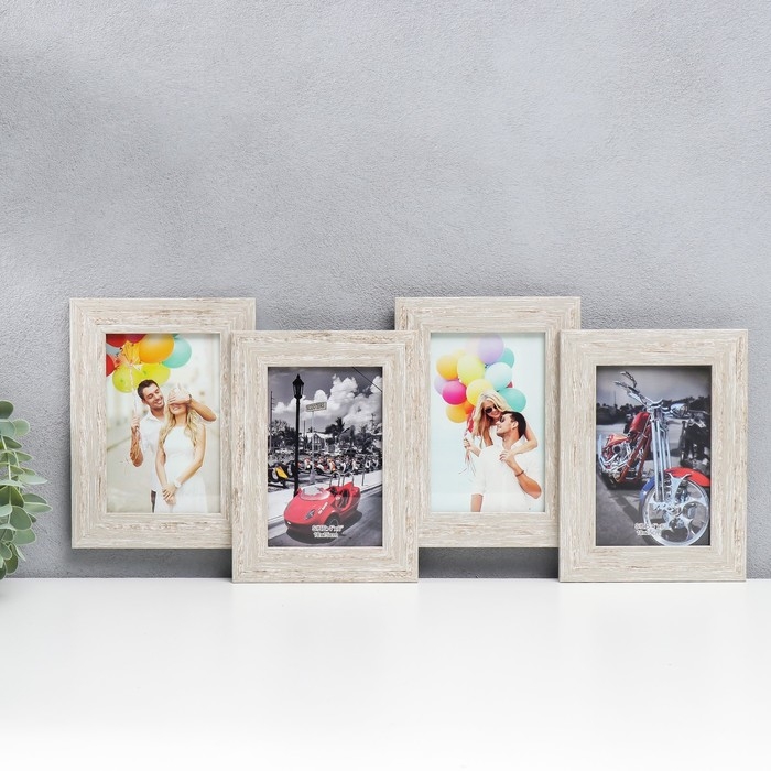 Фоторамка пластик на 4 фото 10х15 см  Фоторамка пластик на 4 фото 10х15 см "Белый беж" 21,5х51,5х2 см