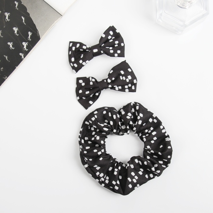 Набор для волос Набор для волос "Фелиция" (резинка 7 см, 2 зажима 6,5 см) элегия, чёрно-белый