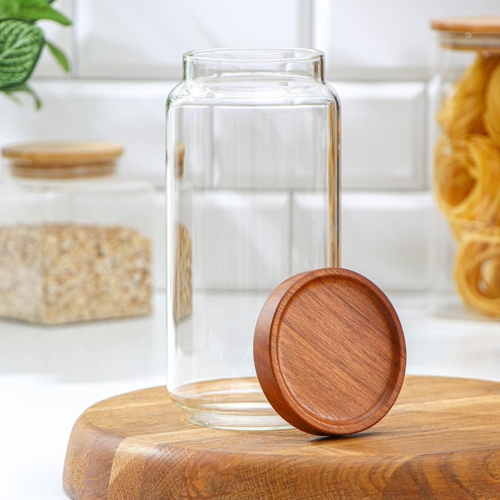 Банка стеклянная для хранения сыпучих продуктов Magistro Village, 900 мл, 9×19 см, с деревянной крышкой Банка стеклянная для хранения сыпучих продуктов Magistro Village, 900 мл, 9×19 см, с деревянной крышкой