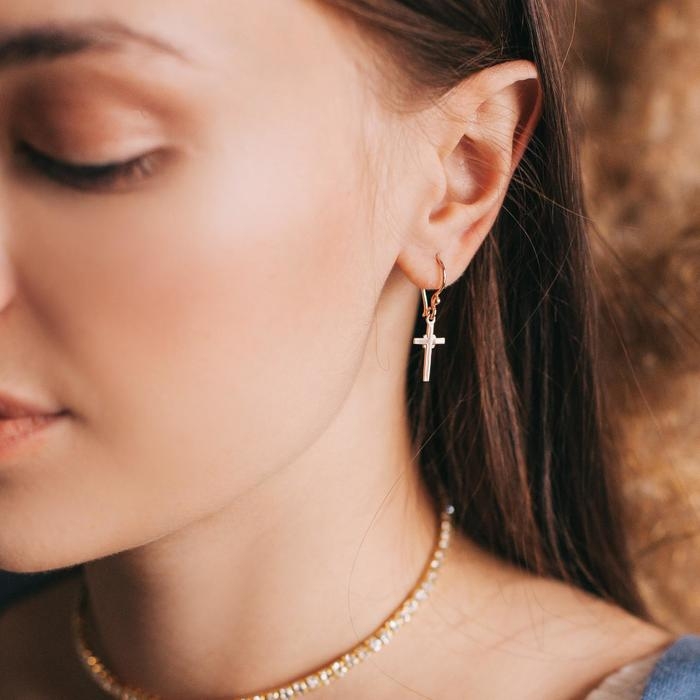 Серьги «Крестики», розовое золочение Серьги «Крестики», розовое золочение