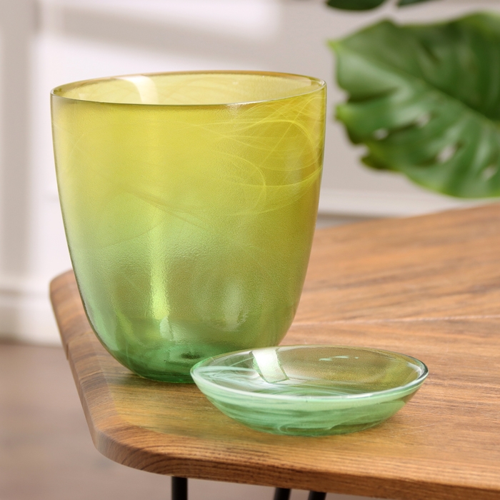 Горшок цветочный с поддоном №3  Горшок цветочный с поддоном №3 "Алеб" желто-зеленый, 1 л