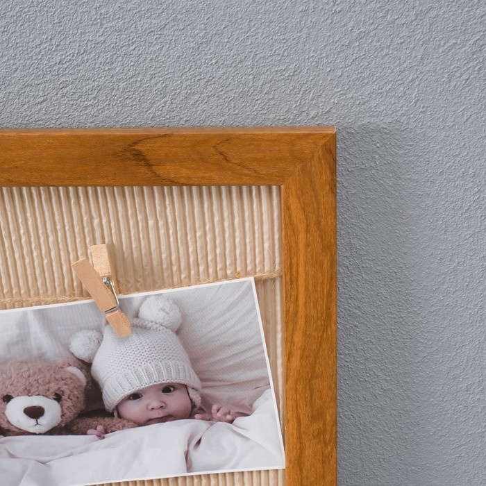 Фоторамка пластик на 8 фото 9х13 см "Крафт" с прищепками 50х40х1,2 см