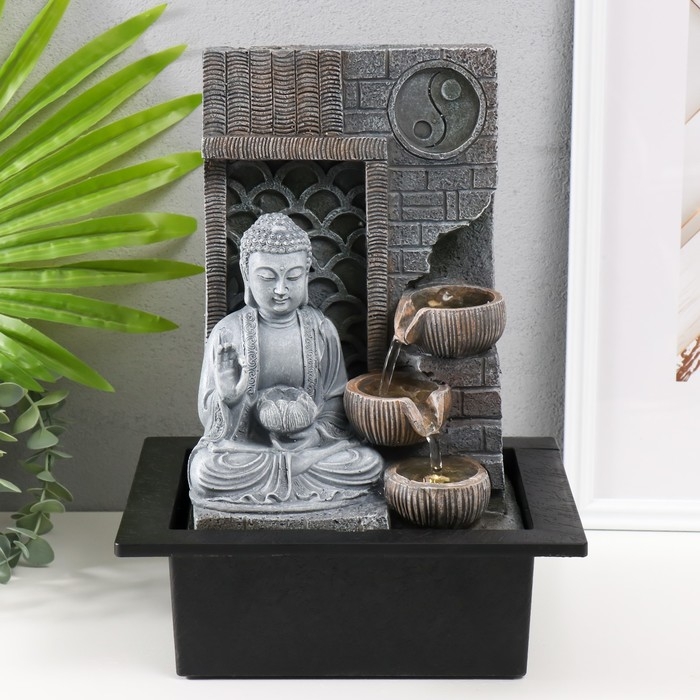 Фонтан настольный от сети, подсветка Фонтан настольный от сети, подсветка "Будда с лотосом. Инь-ян" 25х20х32 см