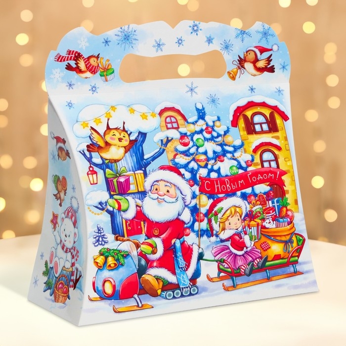 Новый год. Подарочная коробка Новогодняя Сумочка Новый год. Подарочная коробка Новогодняя Сумочка "Каток" с игрой и анимацией 25,5 х 11 х 20 см.