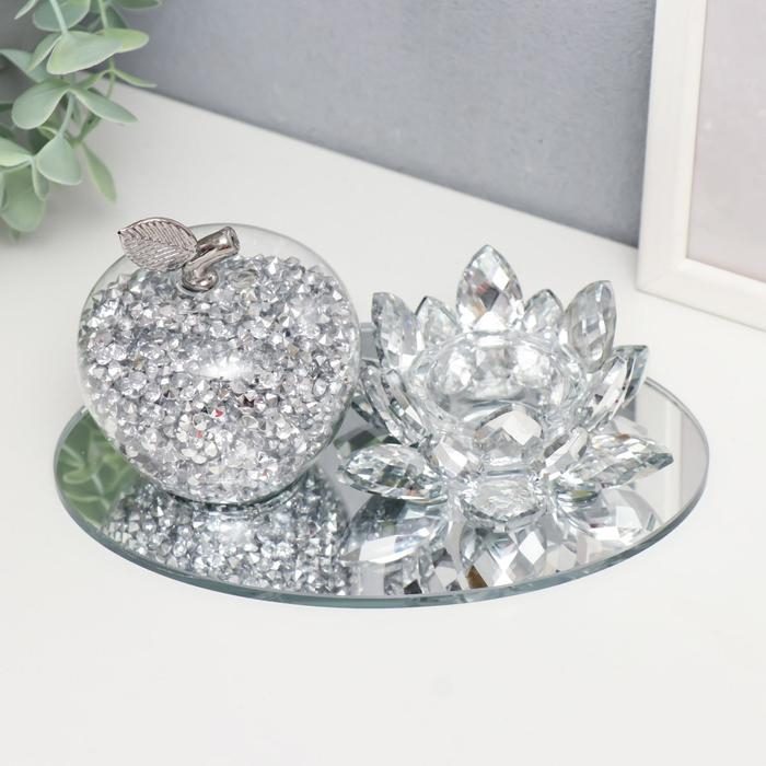 Сувенир стекло  Сувенир стекло "Лотос и яблоко на зеркале" 10,5х14х19 см