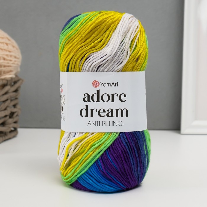 Пряжа Пряжа "Adore Dream" 100% акрил антипиллинг 280м/100г (1070 жёл-салат-фиол-бир)