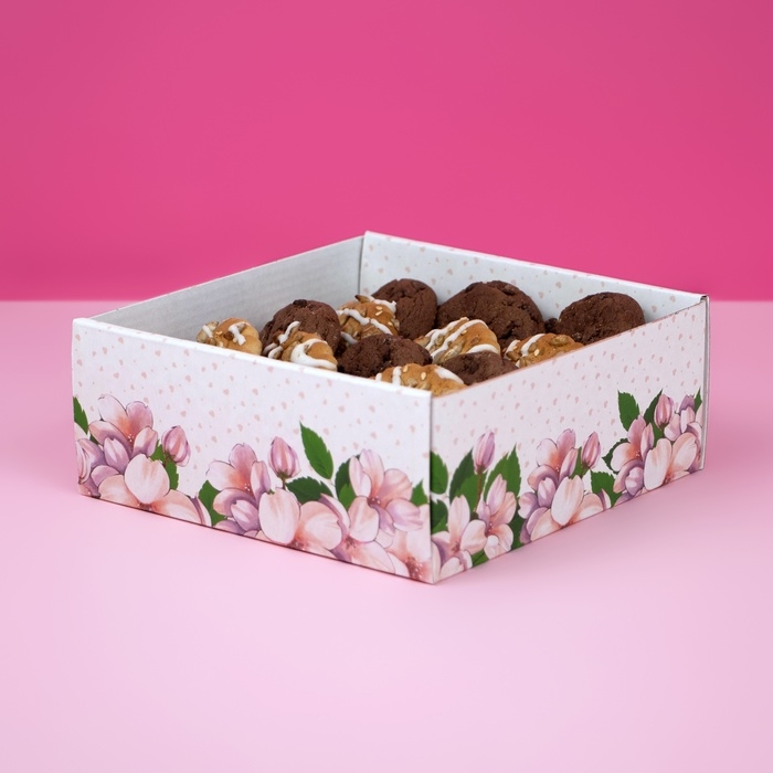 Коробка самосборная, крышка-дно, с окном, Коробка самосборная, крышка-дно, с окном,"Пусть в твоём сердце всегда будет весна" 14,5 х 14